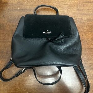 kate spade Black Leather and Suede Tassel Backpack